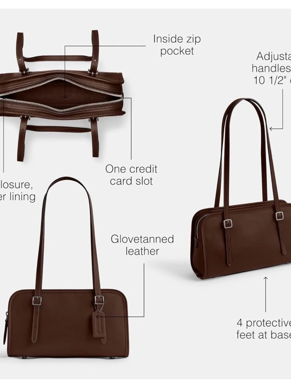 Coach Swing Zip Glovetanned Leather Shoulder Bag- Maple - Picture 4 of 11